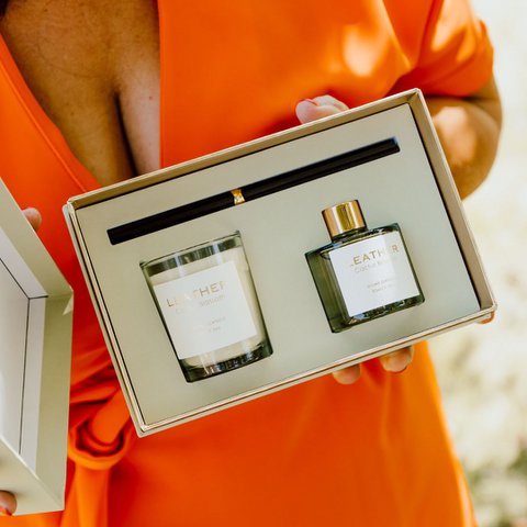 Cactus Blossom Leder Feeling Geschenkpack: Duft Kerze und Duftstöcke