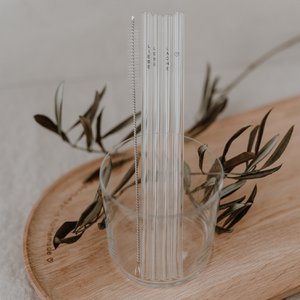 Strohhalme Lebe Liebe Lache schwarz aus Glas 20cm im 4er Set (VE = 10 Sets)