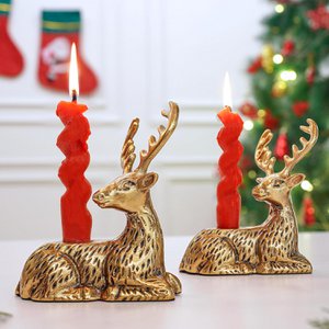 Großhandel mit Hirschfiguren-Kerzenhaltern – Aluminium in Antikgold – 2er-Set