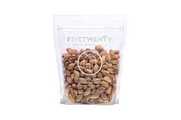 Pistachio nuts in a plastic-free zip bag, 250g. Salted and unsalted variants available. Natural, healthy snack.