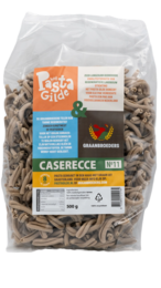  Regenerative caserecce pasta made from organic ingredients, featuring a blend of whole grains and vegetables. Ideal for a healthy, nutritious meal.