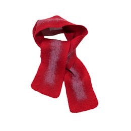 Colorful narrow scarf in shades of aquamarine, blaugelbgrün, green, orange, pink, red, and violettcognac. Made of soft, warm material.