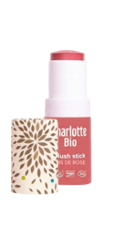  Pink blush stick, rose wood scent, cylindrical shape, natural organic makeup, warm rosy tone