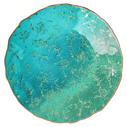 Decorative turquoise-colored bowl with a swirling pattern, suitable for serving or displaying.