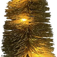 Tisch-Weihnachtsbaum mit LED-Beleuchtung | Ø 8 x 25 cm | Dekorativer Mini-Weihnachtsbaum mit LED-Beleuchtung rundum und Holzsockel | Gold