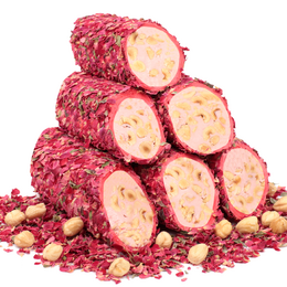 Loukoum Sarma As In A Dream 1kg, a gummy product featuring a stack of red, cylindrical gummies with visible nuts or seeds inside.