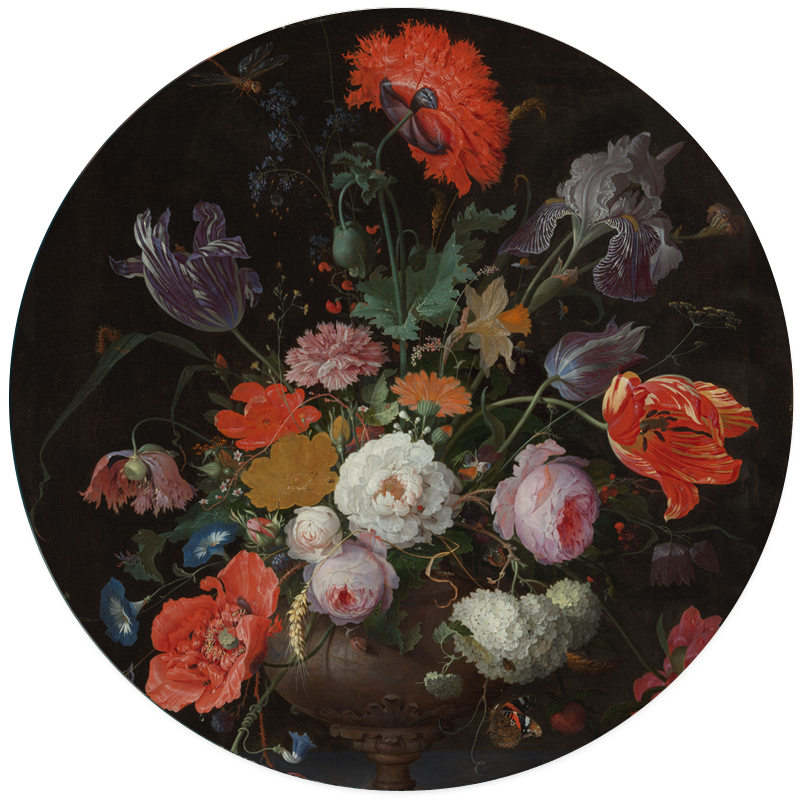 Muurcirkel Stilleven Bloemen en Klok 12cm Forex