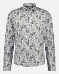  A casual men's jersey shirt in a grey floral print pattern. The shirt features a button-up collar, long sleeves, and a relaxed fit. It is suitable for everyday wear and can be paired with jeans or chinos.