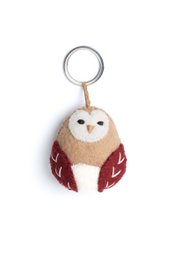 Cream-colored owl keyring with a red body.