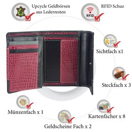 Sunsa damesportemonnee. Leren portemonnee. Portemonnee met RFID-bescherming. Portemonnee gemaakt van overgebleven leer. middelgrote portemonnee voor dames met veel creditcardvakjes - portemonnee voor dames, cadeau-idee