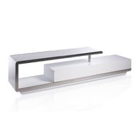 White wooden TV cabinet and chrome steel