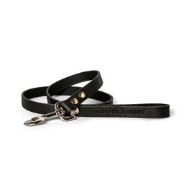 Black dog leash with adjustable length and durable construction, suitable for small, medium, and large dogs.