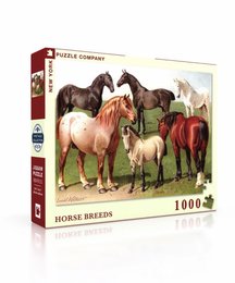 This 1000-piece puzzle features a variety of horse breeds, including brown, white, and chestnut horses. The puzzle showcases the diverse characteristics and appearances of different horse breeds.