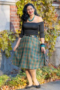 EU STOCK Shirley High Waist Full Circle Skirt in Teal Tartan