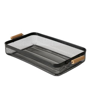 Dienblad metaal/hout zwart 51x27x8cm