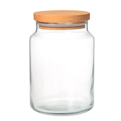Joy Kitchen glass storage jar with wooden lid 890 cc