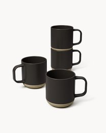  Set of 4 ceramic coffee mugs in a neutral color palette, with a simple, minimalist design.