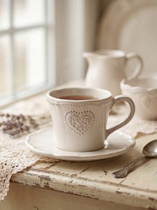 Kop en Schotel 160 ml Beige Keramiek Hart Servies