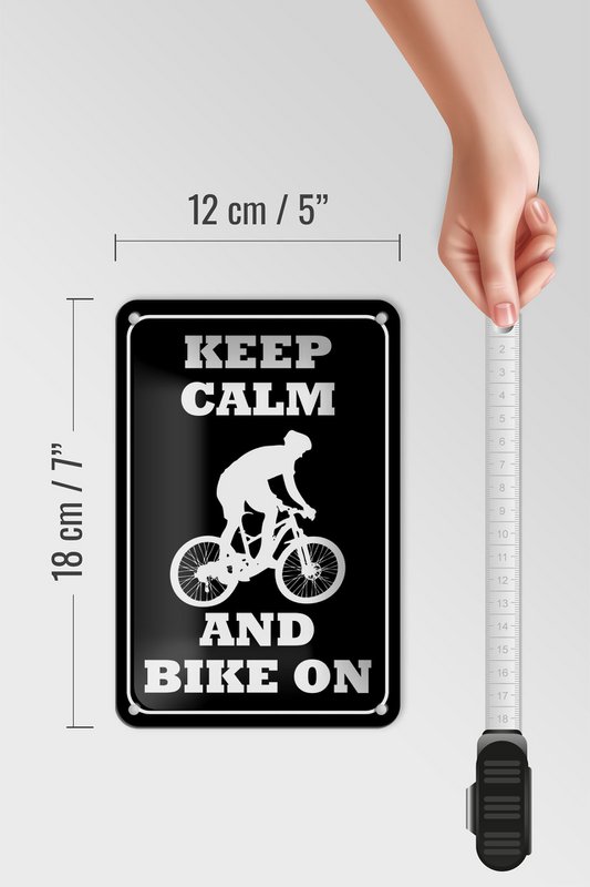 Tin sign saying 12x18cm Keep Calm and Bike on decoration