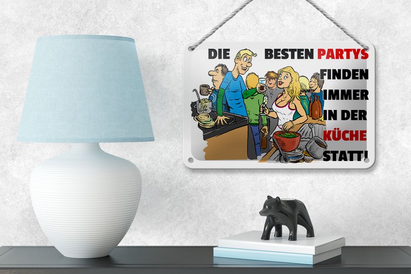 Tin sign saying 18x12cm Best parties in the kitchen decoration
