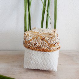 Bamboe dozen, naturel/wit - set van 3