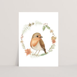 Ansichtkaart roodborstje kerst