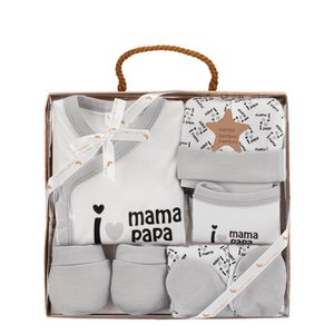 5-teiliges Set (Hemd + Hose + Handschuhe + Latzhose + Socken) für Neugeborene (0–6 Monate) – 100 % Baumwolle – Mod. MAMA-PAPA - GRAU