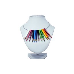 Colorful pencil choker necklace with a variety of colored pencils arranged in a fan-like shape.