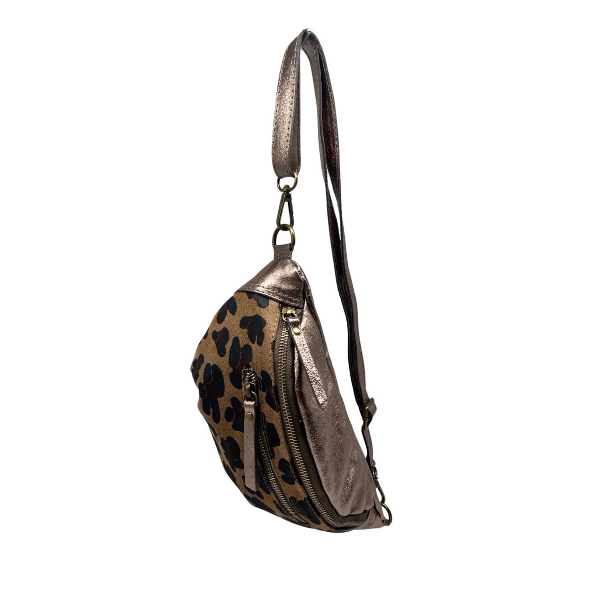 Marsupio in pelle leopardata con 2 cerniere