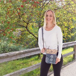 Sunsa kleine Nachhaltige Umhängetasche.  Damen Schultertasche aus recycelte Jeans & Canvas ( Segeltuch). Handtasche Vintage retro Stil. Crossbody Tasche für Frauen.