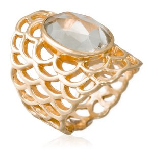 Golden brass ring mounted with a green water amethyst "Freida"