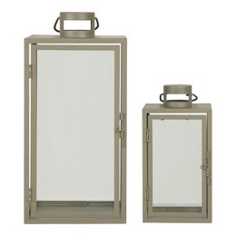 Corfu Lanterns - Green, Steel, Glass, 13/19.5x13/19.5x25.5/40 cm - Set of 2