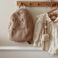 Teddy kinderrugzak met geborduurde naam - beige