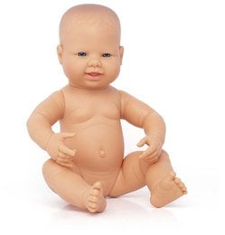 40cm European baby doll with realistic features and posable limbs.