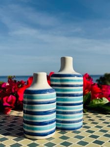 Keramische flesolie -fles Oil Donor Oilkruik "Mediterranea" voor olijfolie en azijn handgemaakt in Italië