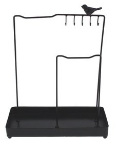 Jewelry rack black with hooks and bird