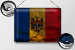 Tin Sign Flag Moldova 40x30cm Flag of Moldova Rust