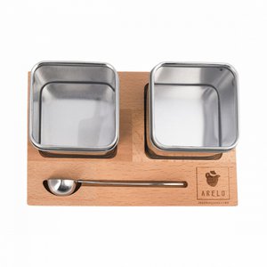 Teebrett mit 2 Sichtfensterdosen und Edelstahl-Maßlöffel