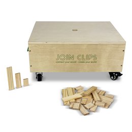 Wooden building block expansion set with 500 pieces in a wooden storage box. The set includes rectangular wooden blocks in a natural wood color.