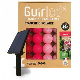 "Cherry Waterproof Solar Powered Outdoor LED Ball String Lights, 16 or 32 boules, solar-powered, waterproof, outdoor lighting."

The product is a set of solar-powered outdoor LED string lights with 16 or 32 round, cherry-shaped light bulbs. The lights are waterproof and designed for outdoor use, providing a warm, ambient lighting solution powered by solar energy.