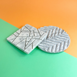 Square Tray with Abstract Pattern • FYRKANT • White Marble