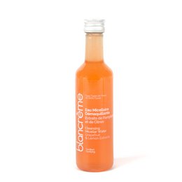 Micellar water with grapefruit and lemon scent, a gentle cleansing liquid for all skin types.