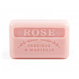 Rose-scented Marseille soap bar, 125g. Made in Marseille, France. Gentle cleansing with natural ingredients.
