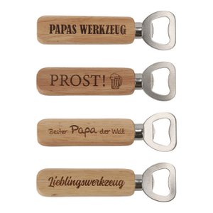 Flesopener spreuk van hout, metaal naturel 4-voudig, (B/H/D) 4x14x1,7cm