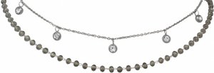 Dubbele rij ketting met grijze kristallen roestvrij staal