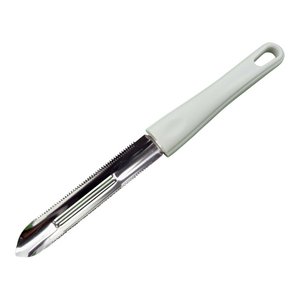 Long stainless steel peeler with plastic handle