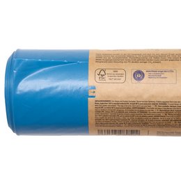 Recycled heavy-duty blue garbage bags, 120 liters, 70 microns thick, suitable for waste bins.