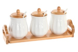 SAUCE BOAT SET 4 BAMBOO PORCELAIN 29,5X9X13 WHITE PC202304