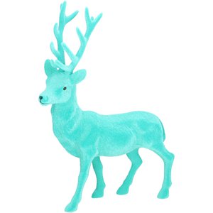 Kunststof hert Tasko geflockt, L25cm, B6cm, H39,5cm, turkoois