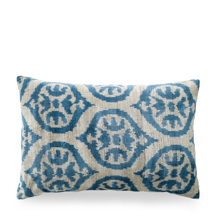 Kussen ikat fluweel blauw ornament